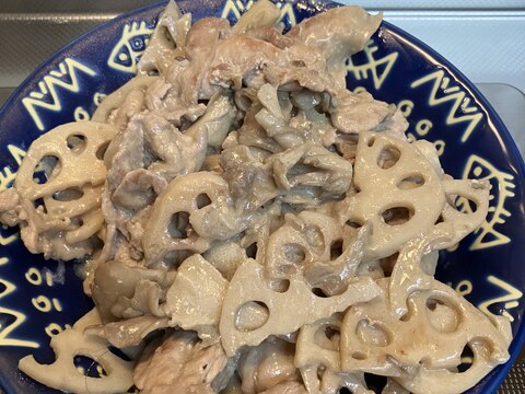 豚肉と蓮根と舞茸の豆乳炒め^_^